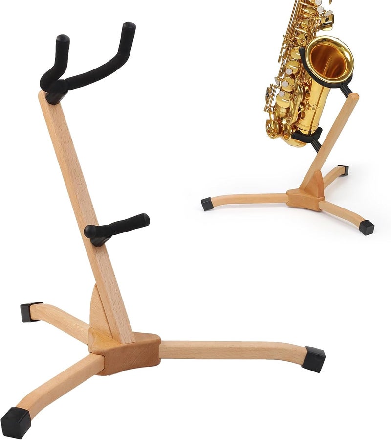 REMAGIC Alto & Tenor Saxophone Stand, Detachable Beech Wood Folding Saxophone Stand Saxophone Holder Rack, Adjustable Wooden Sax Tripod Holder Saxophone Holder, Portable Musical Instrument Saxophone Accessories Part - Image 1